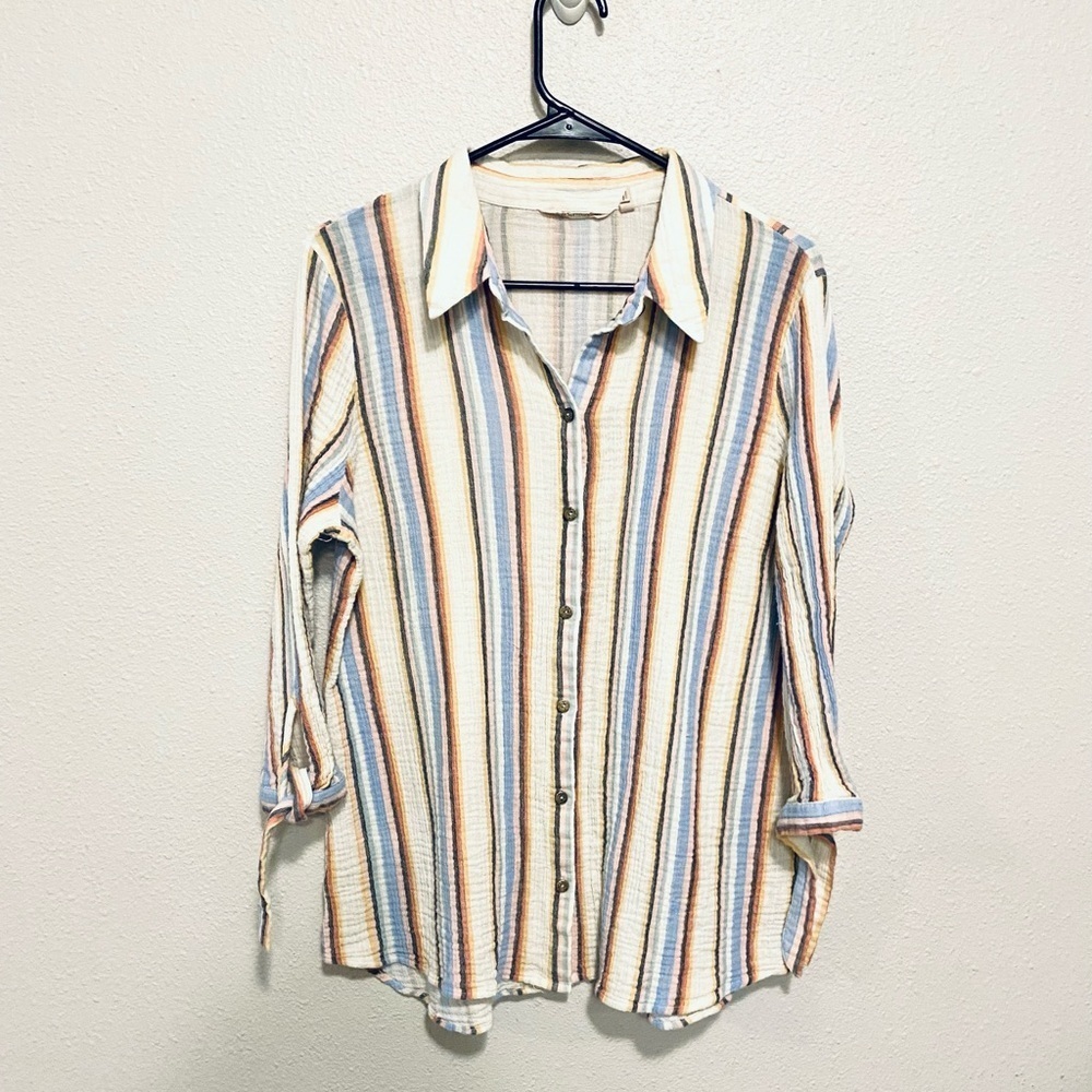 Soft Surroundings Cotton Retro Botton Down Shirt Size Large